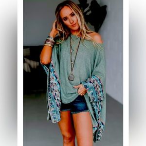 Three Bird Nest Fallon Embroidered Sleeve Poncho